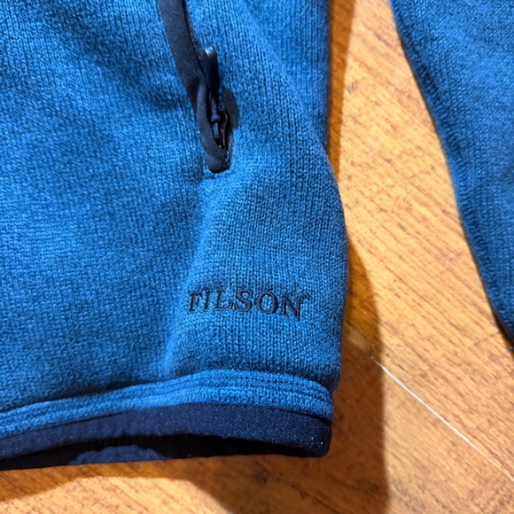 Filson Mens Full Zip Fleece Jacket Medium Blue Teal Sweater Knit Mid Layer - Picture 2 of 6